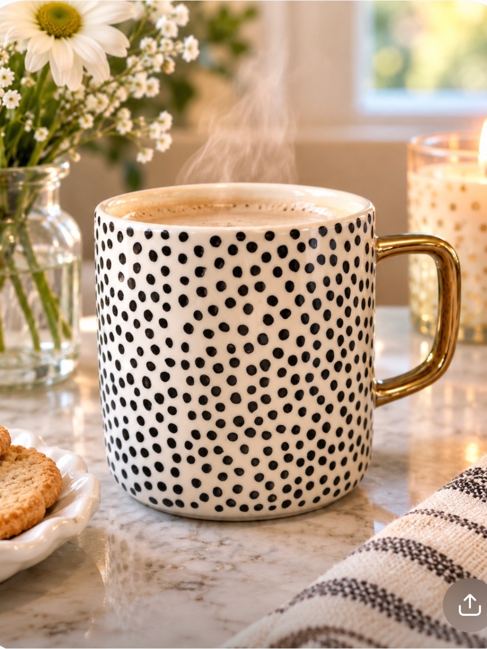 Chic Black Polka Dot Mug with Gold Handle